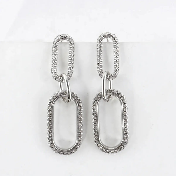 Crystal - Pave Oval Link Chain Drop Earrings - Blush & Cactus