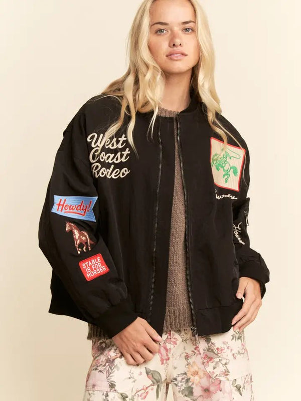 Davi & Dani West Coast Rodeo Embroidered Bomber Jacket - Blush & Cactus