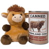 Canned Highland Cow | Stuffed Farm Animal Plush w/Jokes - Blush & Cactus