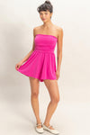 Strapless Shirred Waist Romper - Blush & Cactus