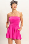Strapless Shirred Waist Romper - Blush & Cactus