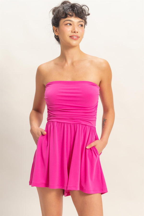 Strapless Shirred Waist Romper - Blush & Cactus