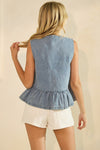 Veveret Tie Front Sleeveless Denim Top