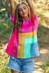 Multi Color Blocked Sweater Cover Up Top
