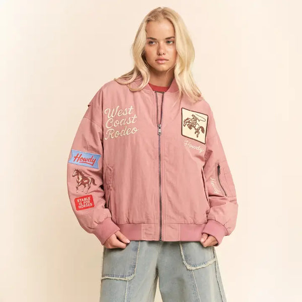 Davi & Dani PINK West Coast Rodeo Embroidered Bomber Jacket