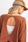 Cotton Slub Open Back Long Sleeve Top - Blush & Cactus