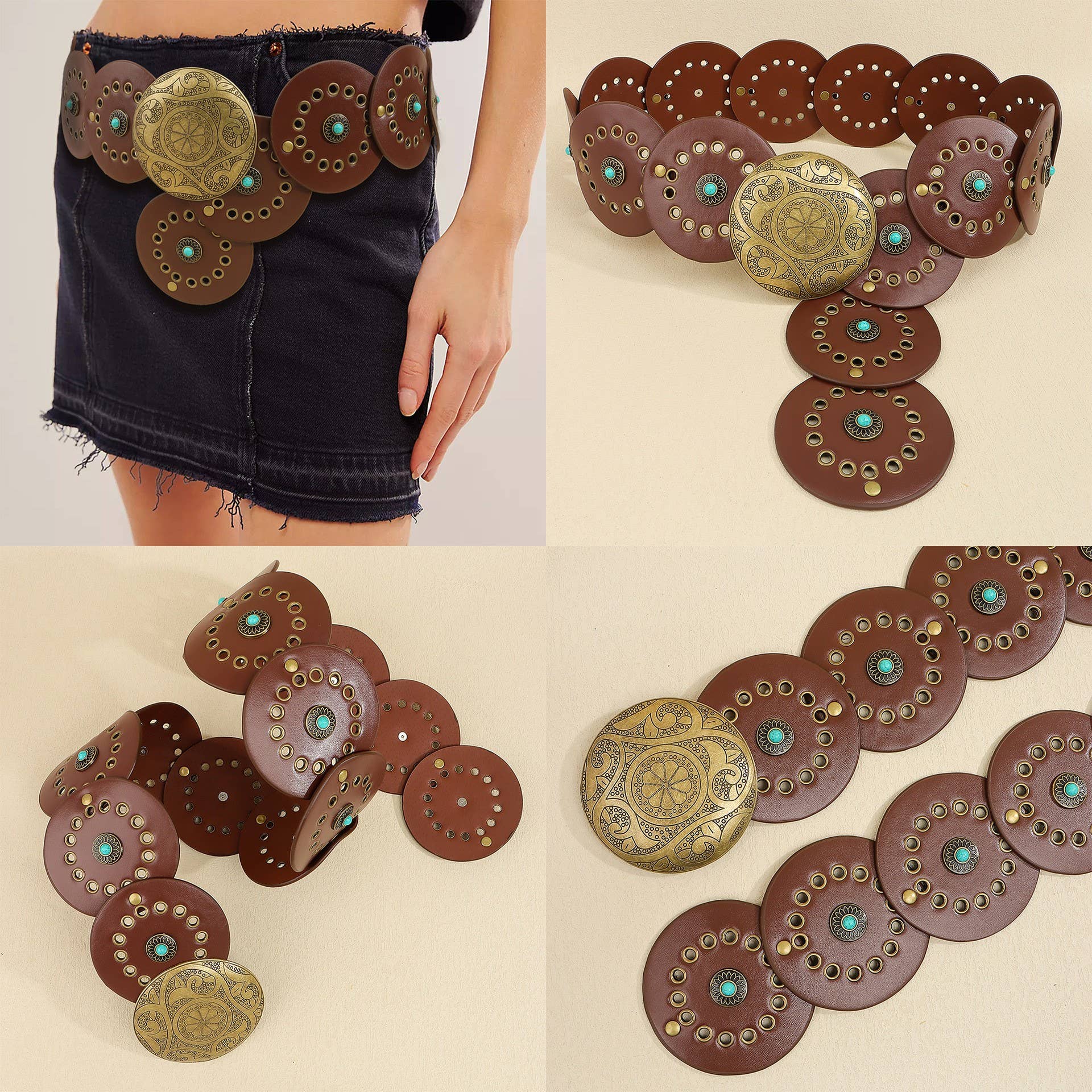 Studded Circular Disc Snap Y Shape Belt