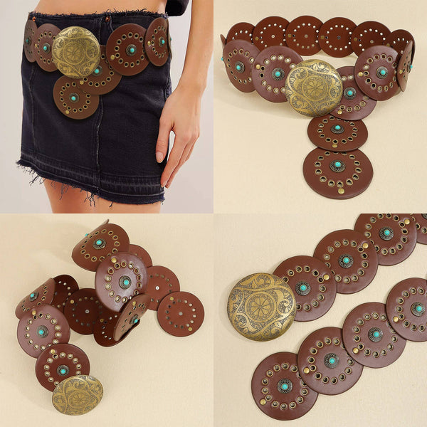 Studded Circular Disc Snap Y Shape Belt