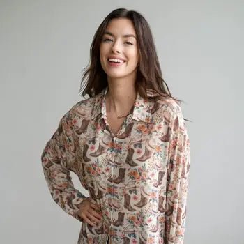 Boot Floral Mesh Top - Blush & Cactus