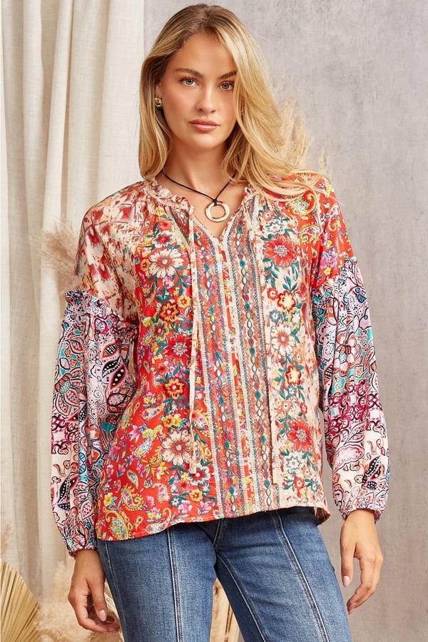 Andree By Unit Mixed Media Embroidered Top - Curvy Size