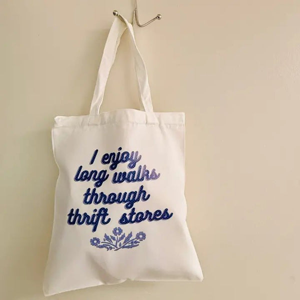 Canvas Tote Bag, I Enjoy Long Walks Through Thrift Stores - Blush & Cactus