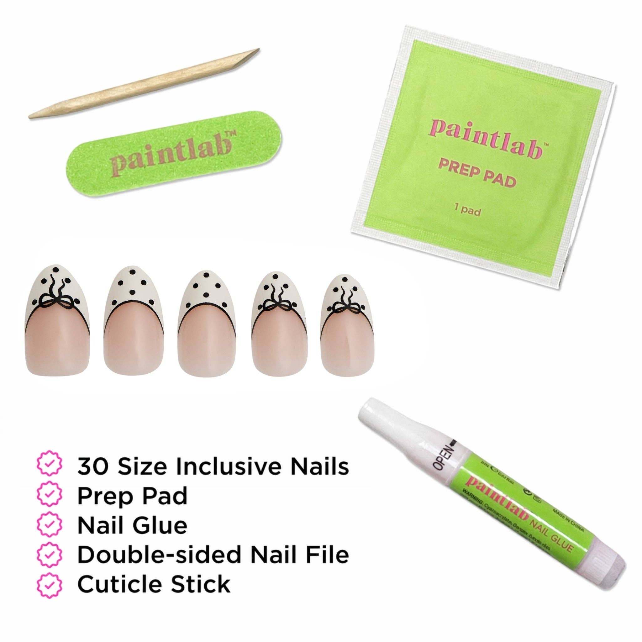 Paintlab Bows and Dots Press On Nails - Blush & Cactus
