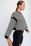 Striped Open Back Long Sleeve Top