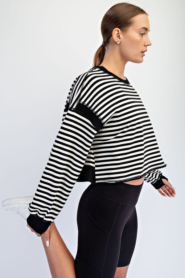 Striped Open Back Long Sleeve Top