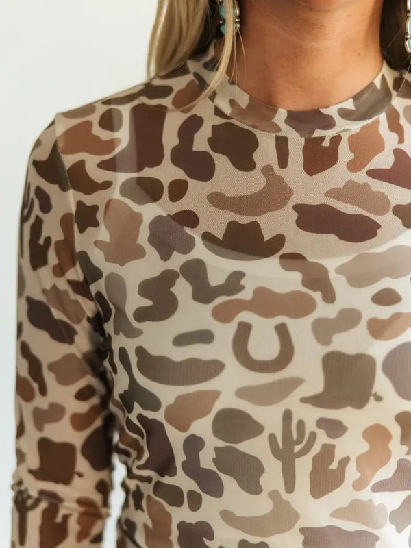 Western Camo Mesh Top - Blush & Cactus
