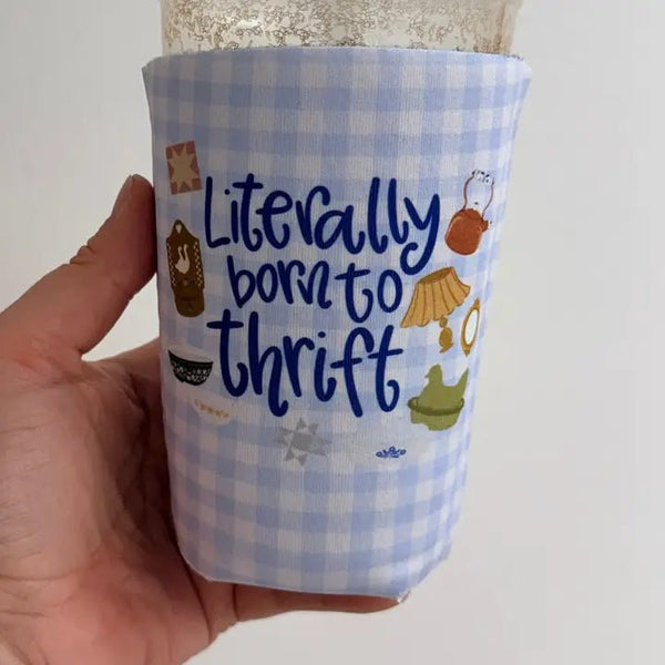 Iced Coffee Sleeve, Literally Born To Thrift Pattern - Blush & Cactus