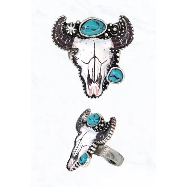 Bull Skull Turquoise Stone Ring