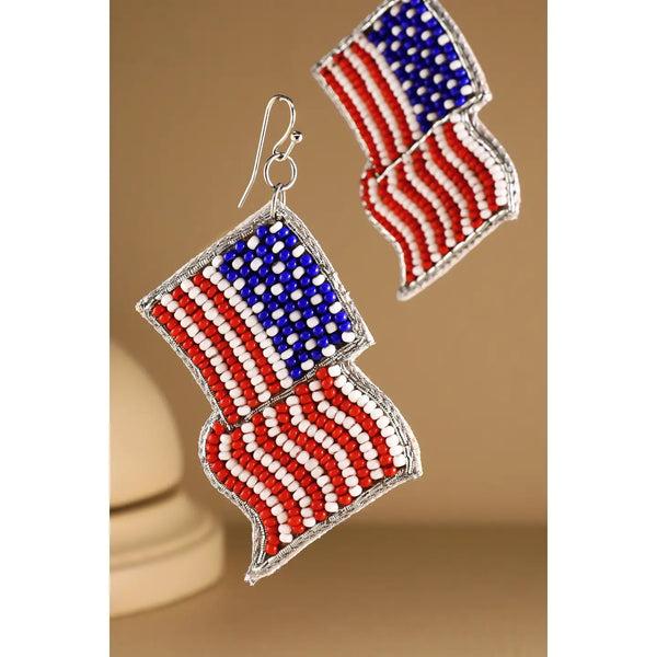 Patriotic American Flag Seed Bead Earrings - Blush & Cactus