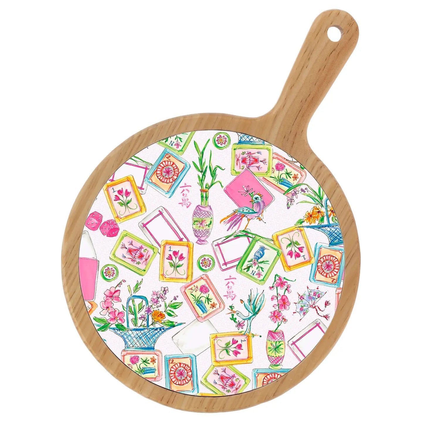 Mahjong Allover Bamboo & Ceramic Cheese Board Rosanne Beck - Blush & Cactus