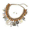 Boho Vintage Symbol Charm Station Statement Necklace