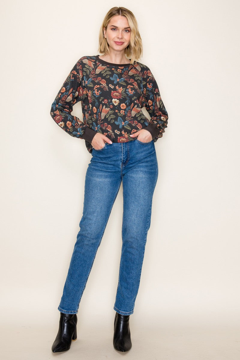 Staccato Floral Printed Pullover Sweatershirt