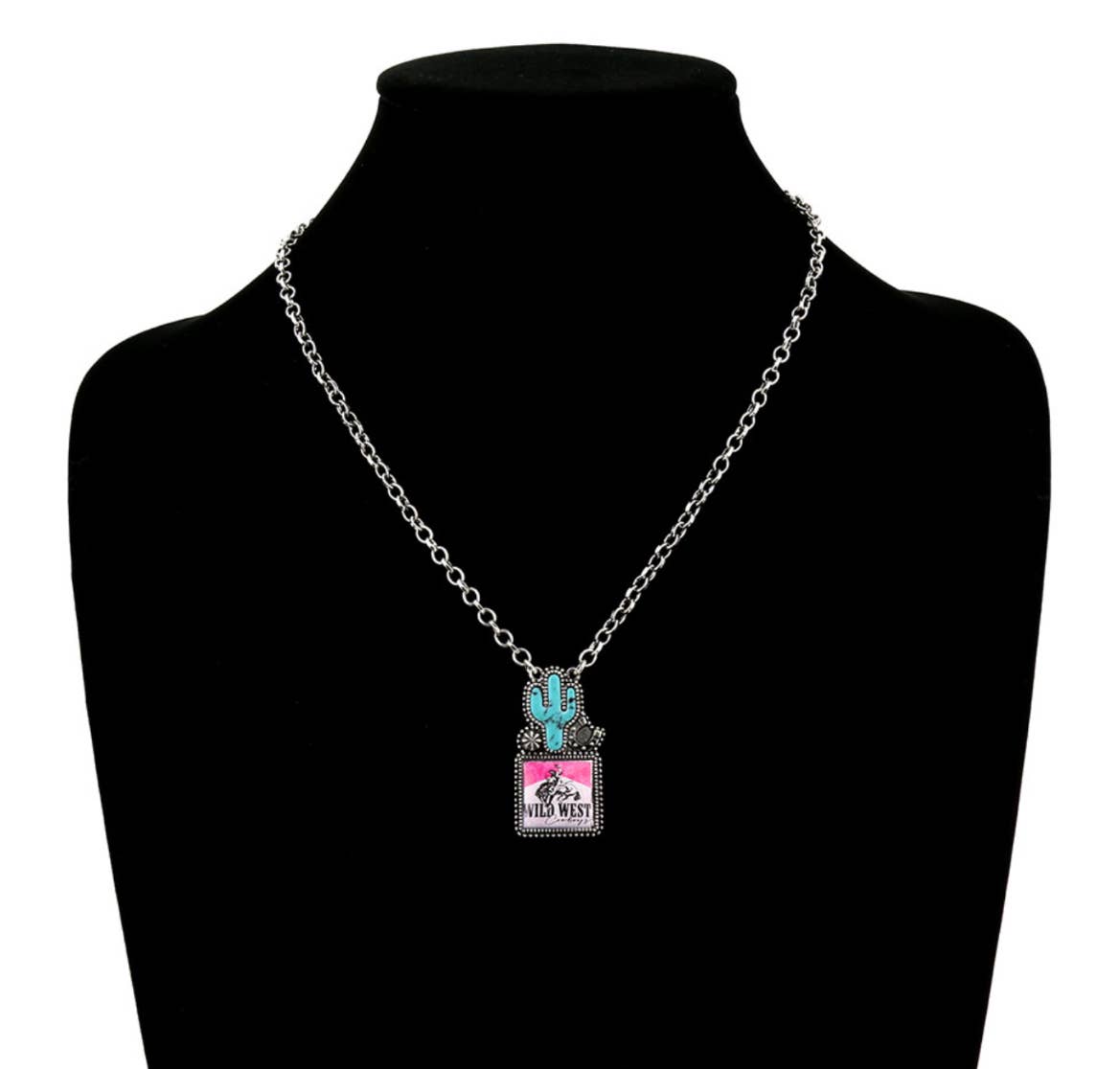 Western Cactus with Rodeo Logo Necklace - Blush & Cactus