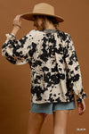 Umgee Cowhide Print Contrast Trim Blouse