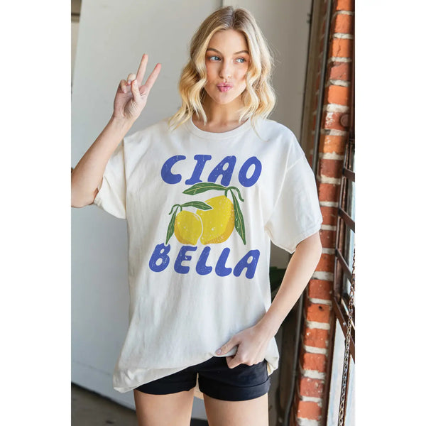 Ciao Bella Limone Oversized Graphic Tee - Blush & Cactus