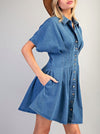 eesome Pleated Button Down Denim Mini Dress - Blush & Cactus