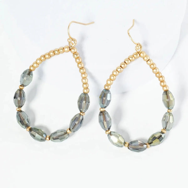 Ab Coated Faceted Glass Beaded Wire Teardrop Dangle Earrings - Blush & Cactus