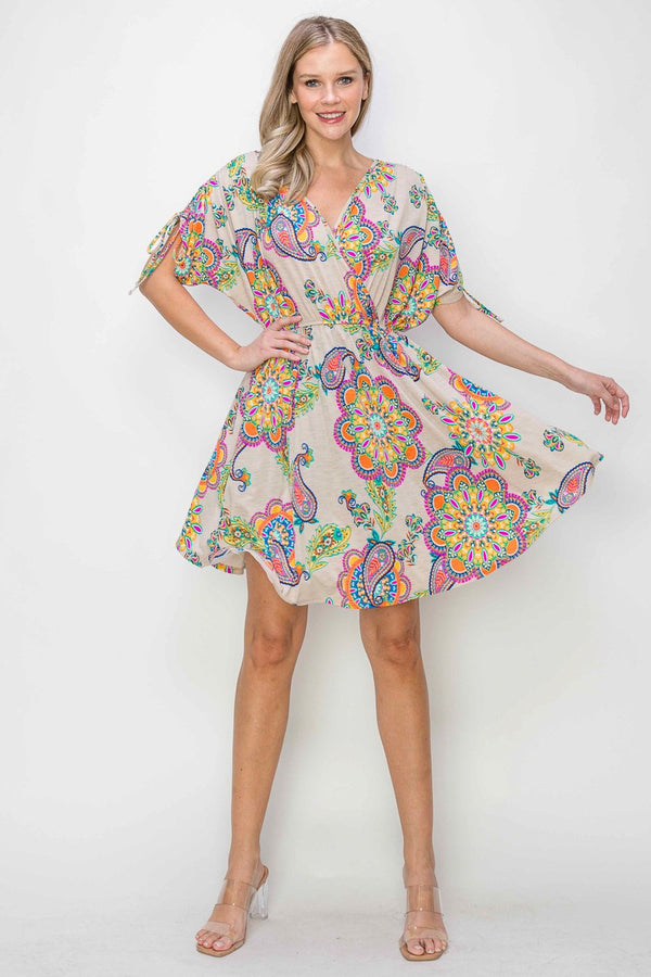 Sale Paisley Drawstring Sleeve Jersey Dress