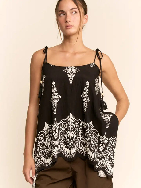 Print Handkerchief Hem Cami Top - Blush & Cactus