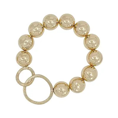 Shiny Gold Beaded with Double Circle Accent Stretch Bracelet