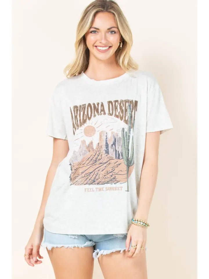 Arizona Desert Graphic Short Sleeve T-Shirt - Blush & Cactus