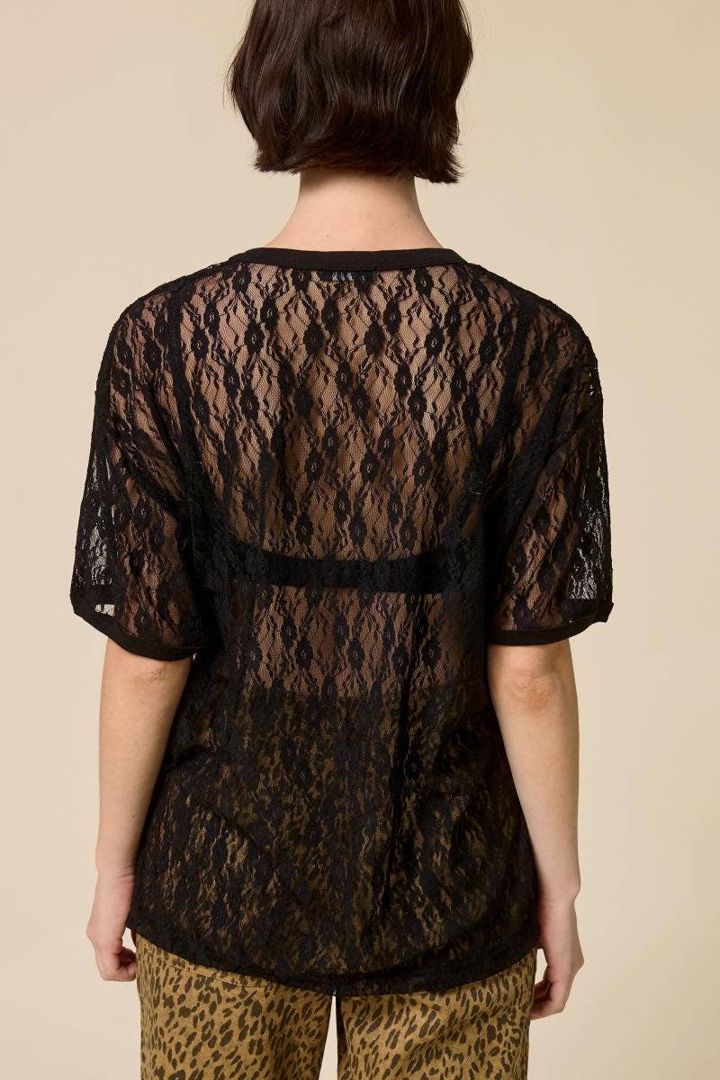 Free Bird 1776 Vintage Graphic Sheer Lace Tee - Blush & Cactus