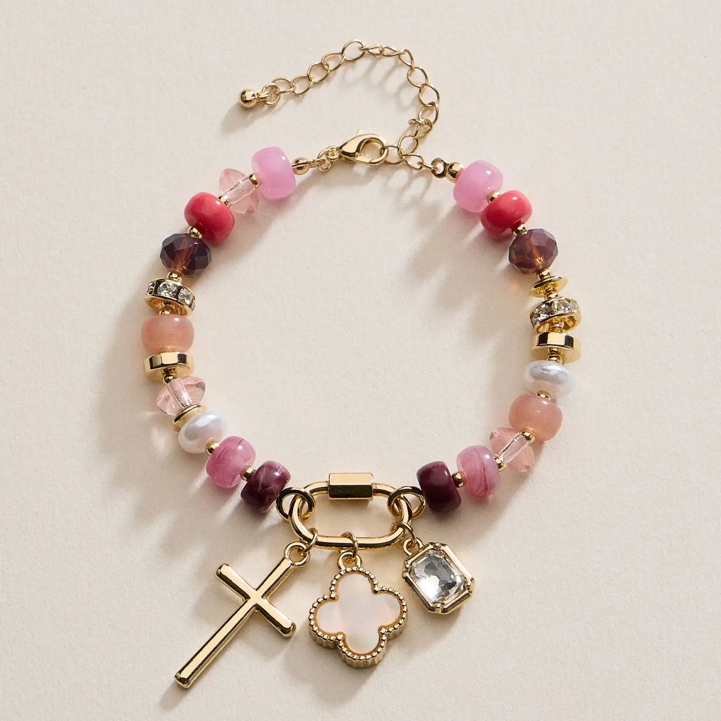 Vibrant Beaded Bracelet | Gold-Tone Trio Charms