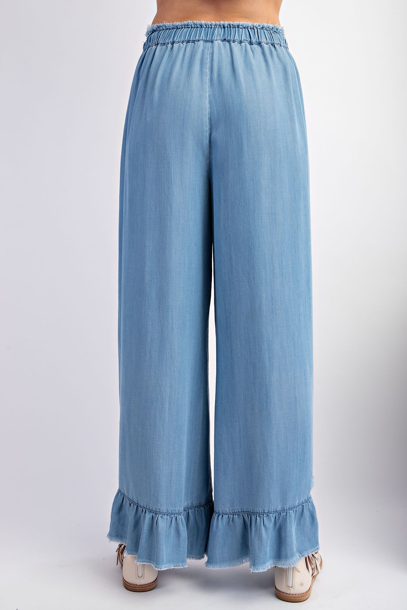 Easel Ruffle Chambray Pant - Blush & Cactus