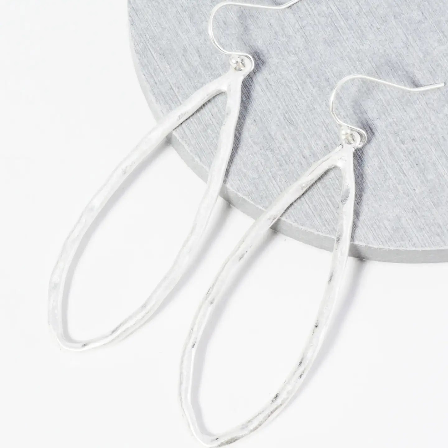 Hammered Metal Elongated Teardrop Dangle Earrings - Blush & Cactus