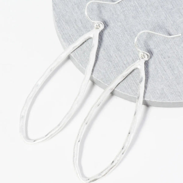 Hammered Metal Elongated Teardrop Dangle Earrings - Blush & Cactus