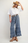 Easel Self Fray Washed Chambray Pants - Blush & Cactus