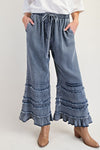 Easel Self Fray Washed Chambray Pants - Blush & Cactus