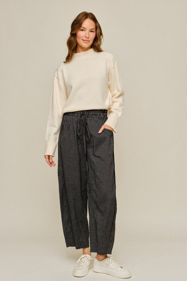 Drawstring Waist Stripe Barrel Pants