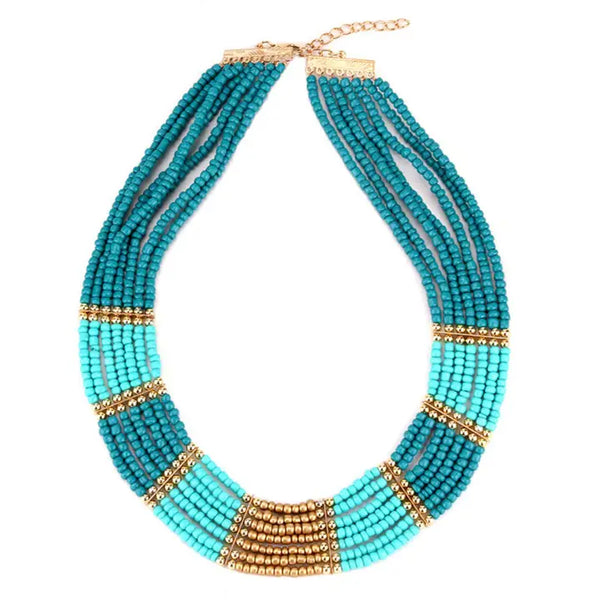 Gold-Tone Multicolor Beaded Fringe Necklace