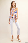SALE KORI Tiered Sleeveless Floral Lined Top Ruffle Neck