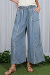 Self Fray Tencel Chambray Palazzo Pants
