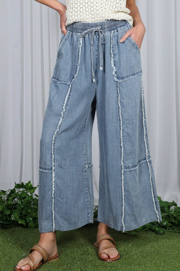 Self Fray Tencel Chambray Palazzo Pants