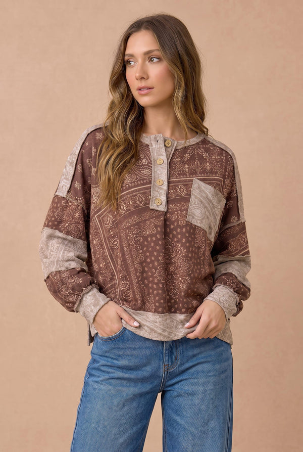 Paisley Patchwork French Terry Pullover Top
