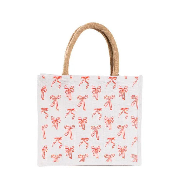 Hannah Bow Gift Tote White/Red/Pink 12x10x8 - Blush & Cactus
