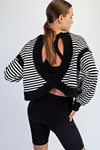 Striped Open Back Long Sleeve Top