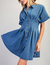 eesome Pleated Button Down Denim Mini Dress - Blush & Cactus